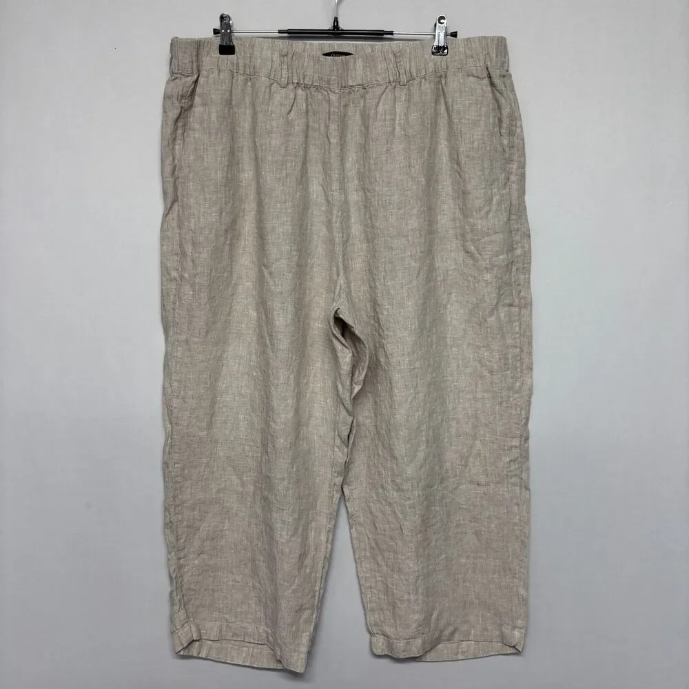 Quince Women Wide Leg 100% Linen Crop Pants Size 2X Beige D127 -22